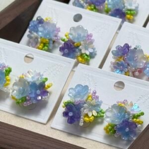 Handcrafted Cluster Flower Seed Bead Earrings - Multi-Colour Collection