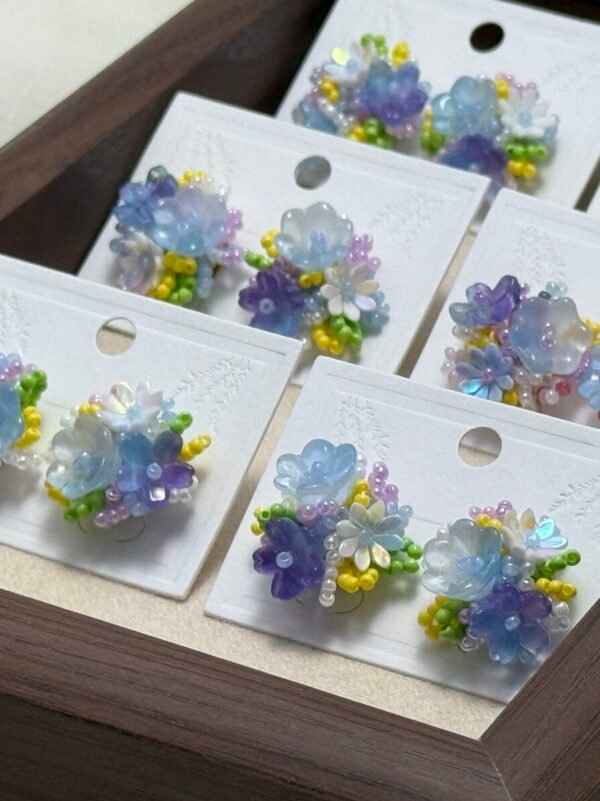 Handcrafted Cluster Flower Seed Bead Earrings - Multi-Colour Collection