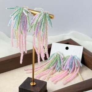 Handcrafted Seed Bead Tassel Drop Earrings - Rainbow Collection