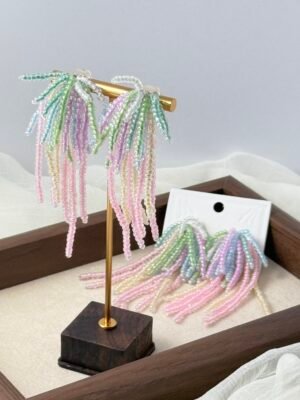 Handcrafted Seed Bead Tassel Drop Earrings - Rainbow Collection