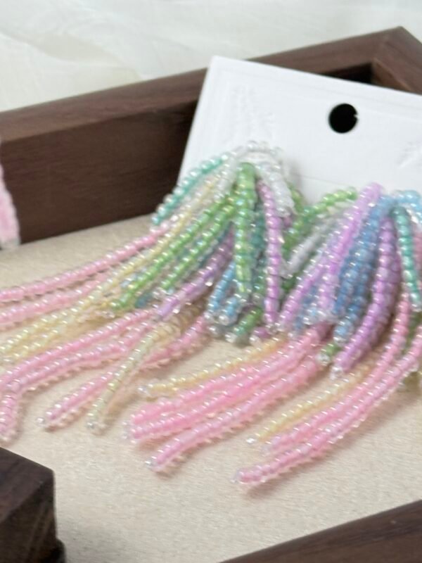 Handcrafted Seed Bead Tassel Drop Earrings - Rainbow Collection