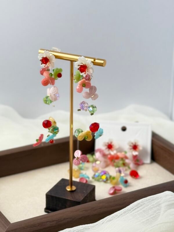 Handcrafted Seed Bead Flower Drop Earrings - Vibrant Collection