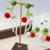 Handcrafted Seed Bead Cherry Drop Earrings with Crystal Chains
