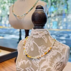 Handcrafted Seed Bead Necklace with Gold Star Accents - Gemstone