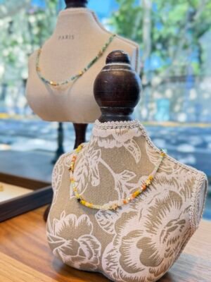 Handcrafted Seed Bead Necklace with Gold Star Accents - Gemstone