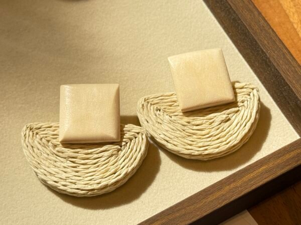 Handwoven Raffia Earrings Collection - Natural Texture Trio
