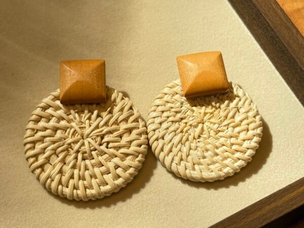 Handwoven Raffia Earrings Collection - Natural Texture Trio