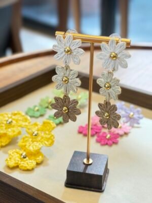 Handcrafted Raffia Daisy Chain Drop Earrings - Garden Bloom Collection