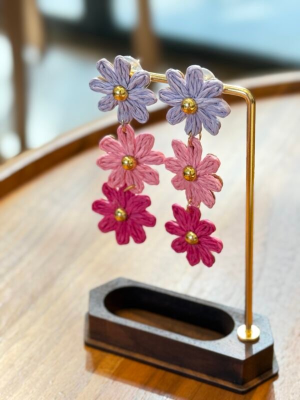 Handcrafted Raffia Daisy Chain Drop Earrings - Garden Bloom Collection