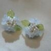 Handcrafted Pearl Bead Flower Earrings with Leaf Accents