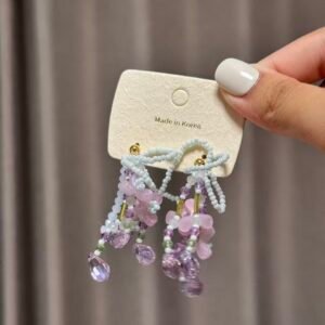Handcrafted Mixed Media Drop Earrings - Purple Crystal Collection