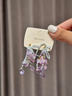 Handcrafted Mixed Media Drop Earrings - Purple Crystal Collection