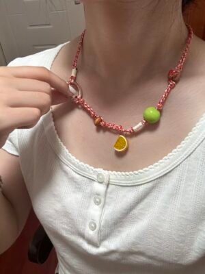 Handcrafted Citrus Charm Seed Bead Bracelet - Compact Garden Collection