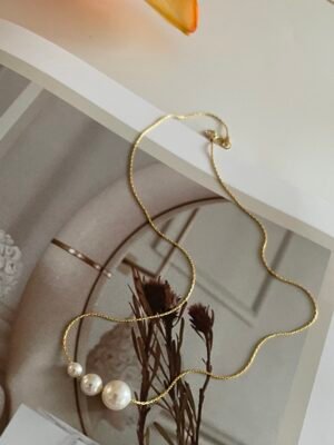 013 Delicate Snake Chain Graduated Pearl Necklace in 14K Gold‑Filled