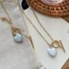 1 Heart Baroque Pearl Toggle Necklace on Paperclip Chain in 14K Gold‑Filled