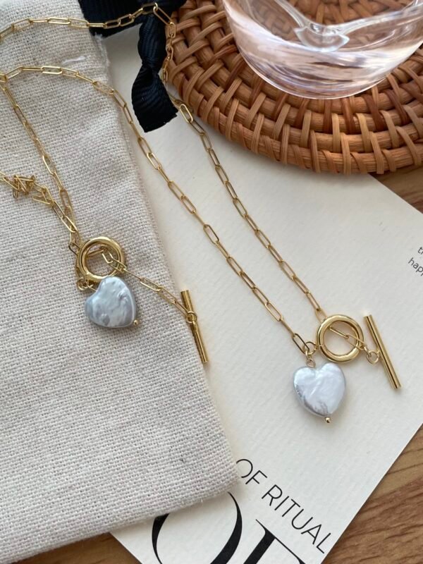 1 Heart Baroque Pearl Toggle Necklace on Paperclip Chain in 14K Gold‑Filled