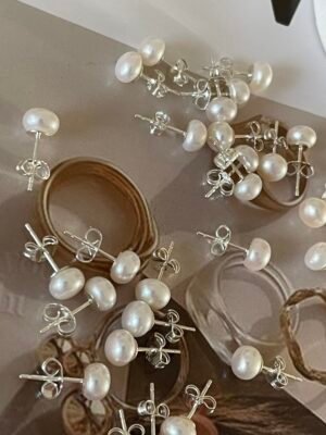 2022-07-27 172017(1) High‑Luster Button Pearl Stud Earrings in Sterling Silver