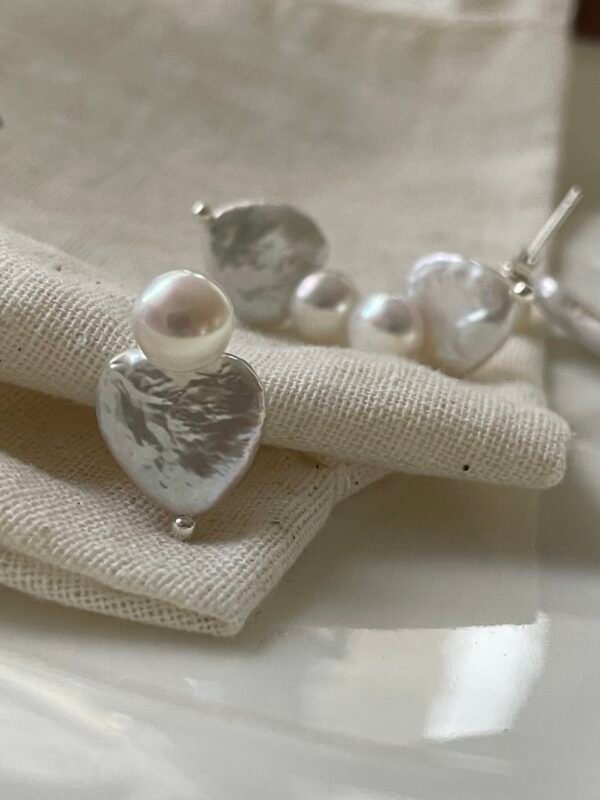 2022-10-15 220728 Heart Baroque Drop + Button Pearl Stud Earrings in Sterling Silver or 18K Gold‑Plated
