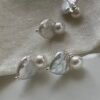 2022-10-15 220733 Heart Baroque Drop + Button Pearl Stud Earrings in Sterling Silver or 18K Gold‑Plated