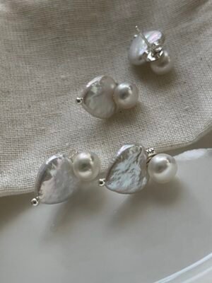 2022-10-15 220733 Heart Baroque Drop + Button Pearl Stud Earrings in Sterling Silver or 18K Gold‑Plated