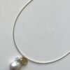 2022-10-16 023659 Sterling Silver Wire Necklace with Baroque Pearl and Coin Charm