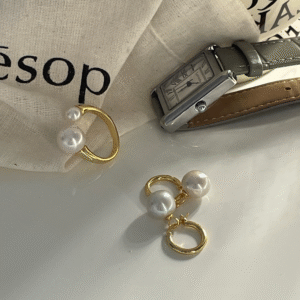 Double Pearl Open Ring in 18K Gold‑Plated Sterling Silver (Swarovski Crystal Pearls)