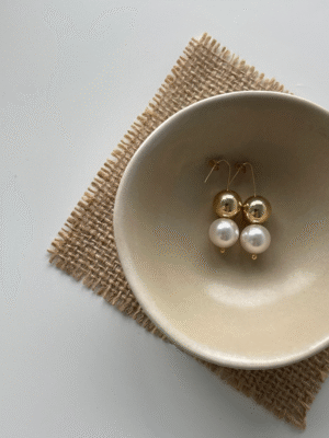 2023-05-07 155345 Gold Bead Pearl Stud Earrings in 18K Gold‑Plated Sterling Silver