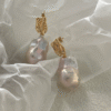 2023-08-15 160814 Sculpted Metal + Oversized Baroque Pearl Drop Earrings in 18K Gold‑Plated Sterling Silver