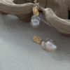 2023-08-15 160944 Sculpted Metal + Oversized Baroque Pearl Drop Earrings in 18K Gold‑Plated Sterling Silver