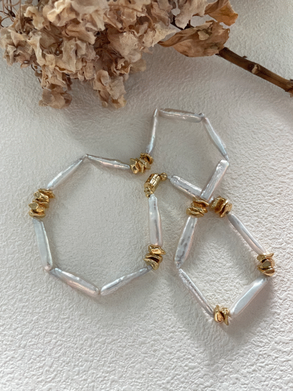 2023-09-20 151359 Stick Pearl Necklace with Gold Nugget Stations in 14K Gold‑Filled