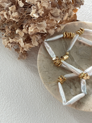 2023-09-20 151537 Stick Pearl Necklace with Gold Nugget Stations in 14K Gold‑Filled