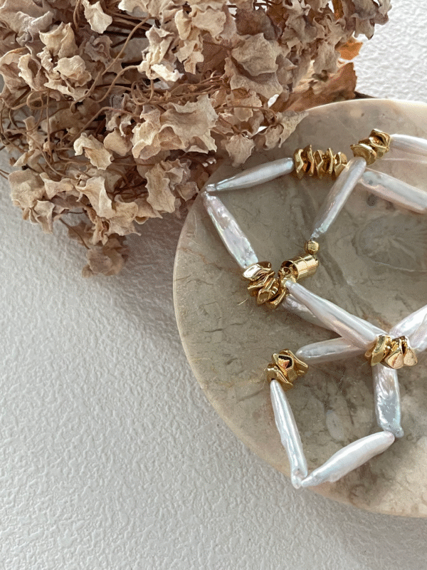 2023-09-20 151537 Stick Pearl Necklace with Gold Nugget Stations in 14K Gold‑Filled