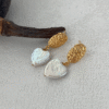 2024-07-22 155520 Vintage Hammered Oval + Baroque Heart Pearl Drop Earrings in 18K Gold‑Plated Sterling Silver