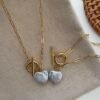 5 Heart Baroque Pearl Toggle Necklace on Paperclip Chain in 14K Gold‑Filled