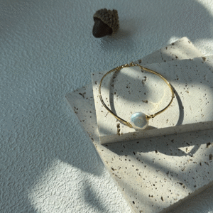 Celestial Pearl Bangle Bracelet in 18K Gold‑Plated Sterling Silver